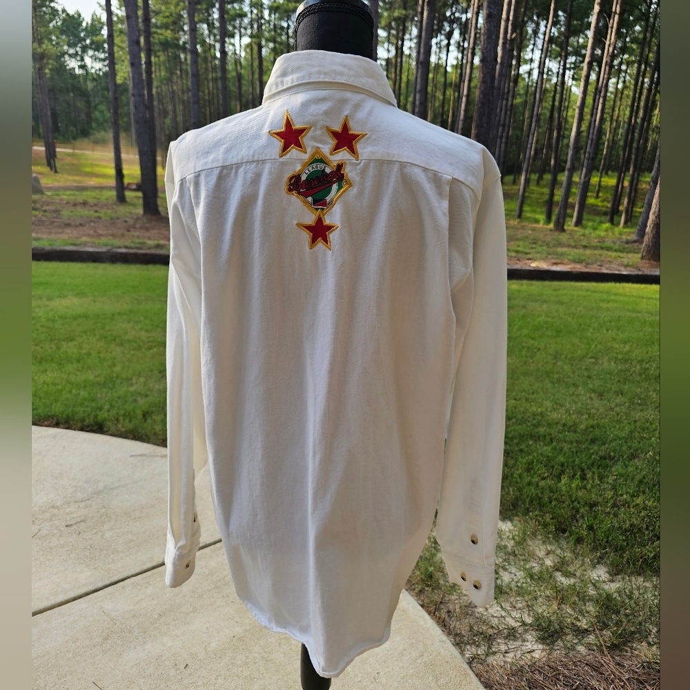 The Quacker Factory Baseball Themed White Button Up Shirt Size Large Vintage - Picture 6 of 8